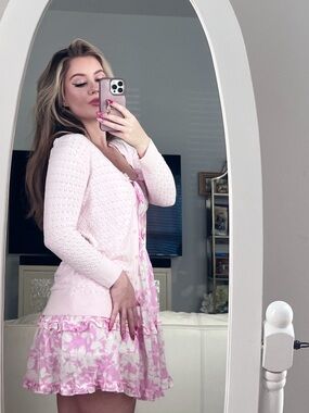 Merona Light Pink Open-Knit Button Cardigan